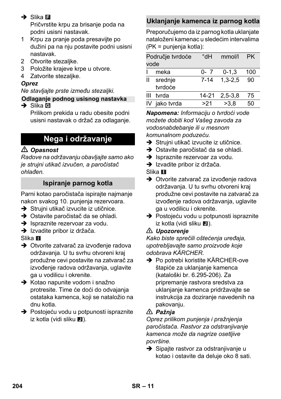 Nega i održavanje | Karcher SC 2-550 C EU User Manual | Page 204 / 278