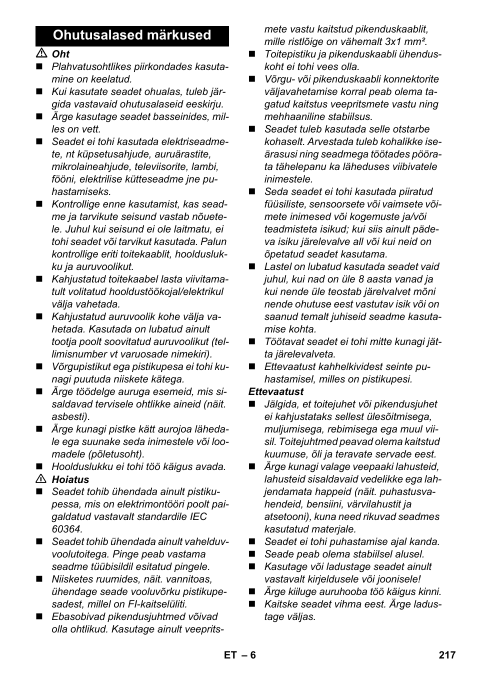Ohutusalased märkused | Karcher SC 2-550 C EU User Manual | Page 217 / 278