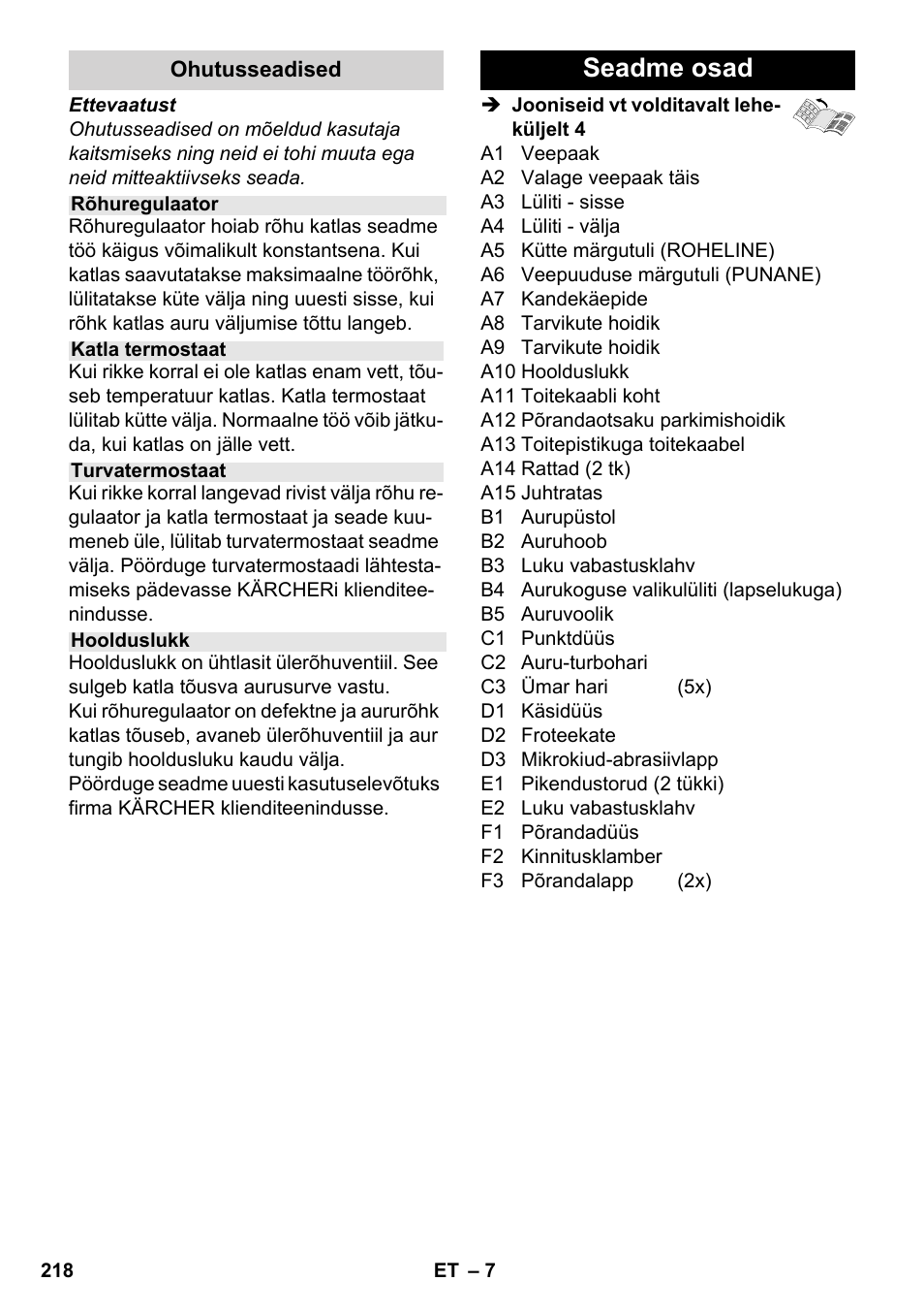 Seadme osad | Karcher SC 2-550 C EU User Manual | Page 218 / 278