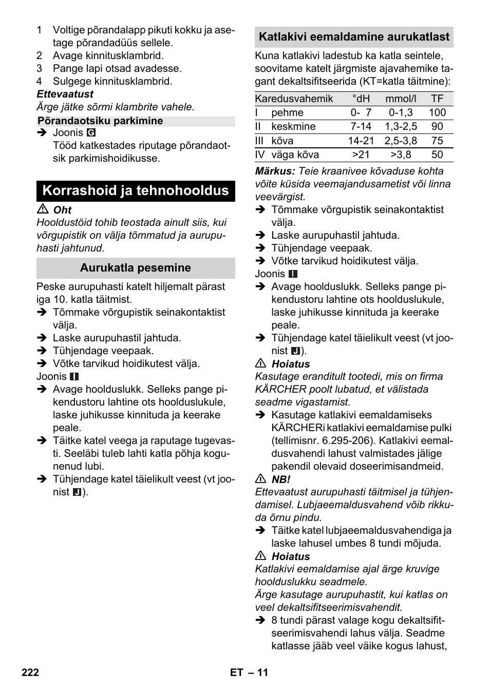 Korrashoid ja tehnohooldus | Karcher SC 2-550 C EU User Manual | Page 222 / 278