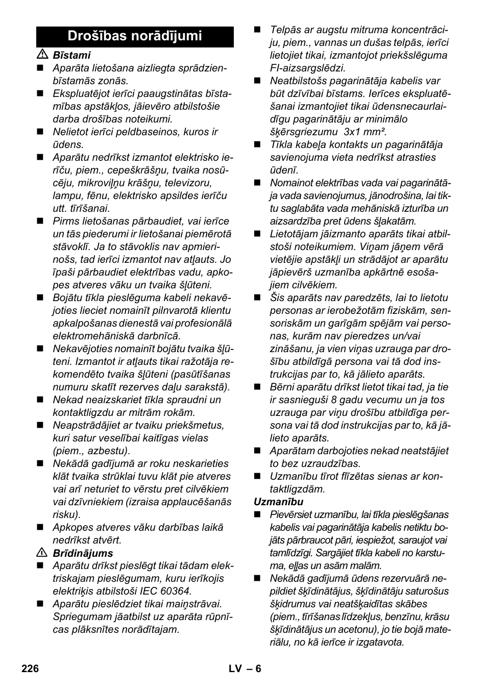 Drošības norādījumi | Karcher SC 2-550 C EU User Manual | Page 226 / 278