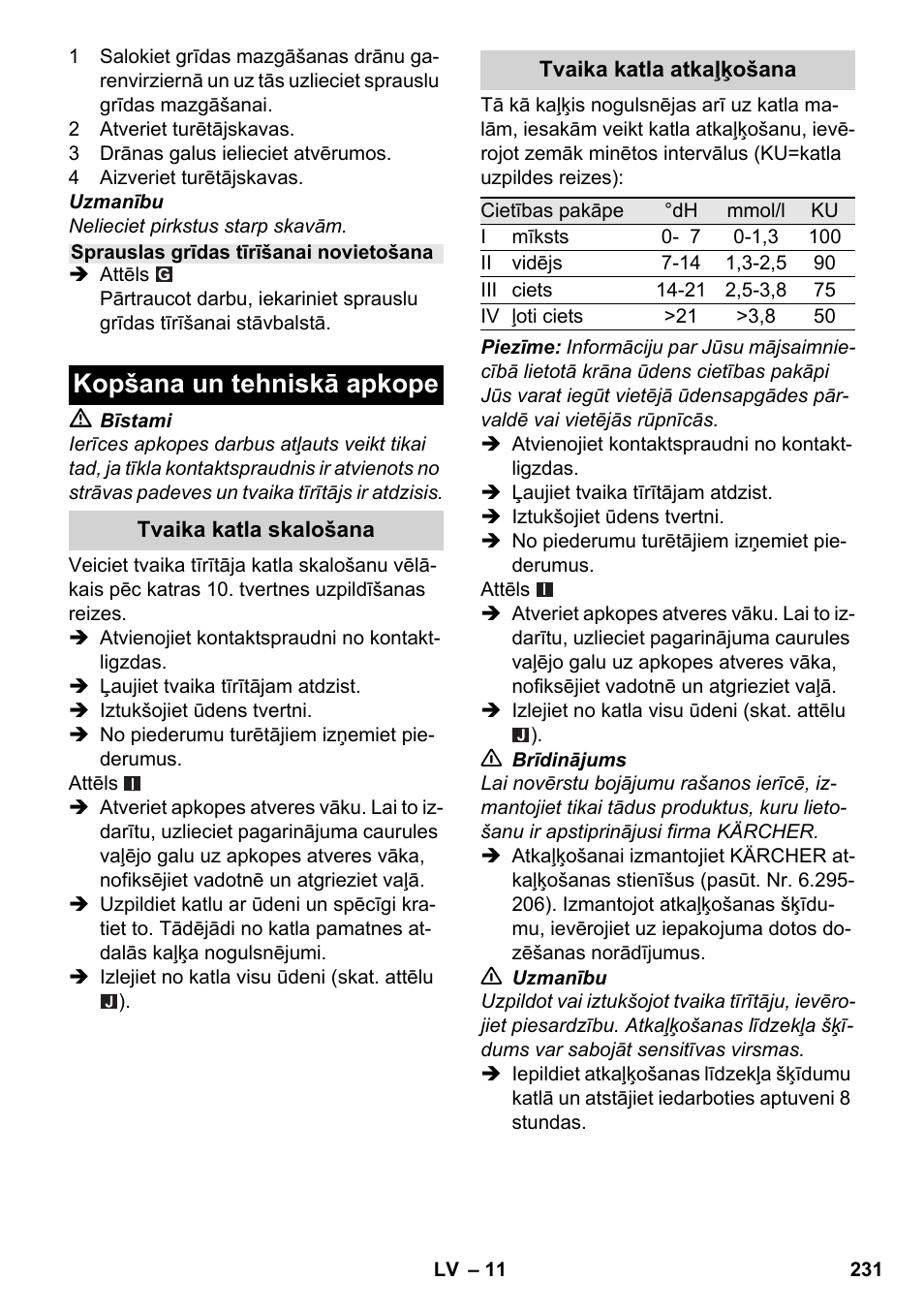 Kopšana un tehniskā apkope | Karcher SC 2-550 C EU User Manual | Page 231 / 278