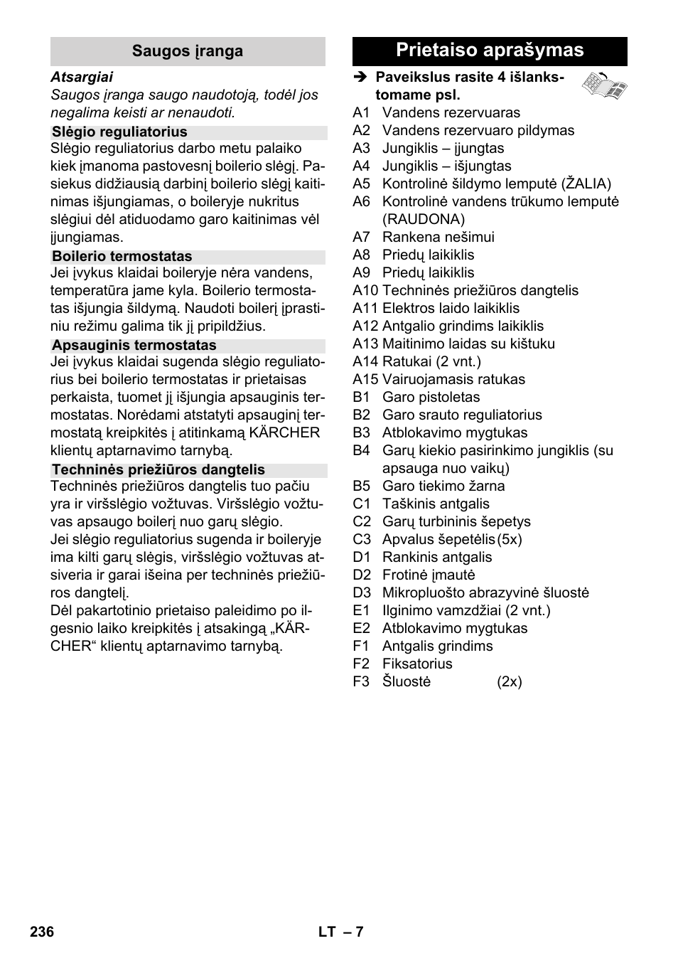 Prietaiso aprašymas | Karcher SC 2-550 C EU User Manual | Page 236 / 278