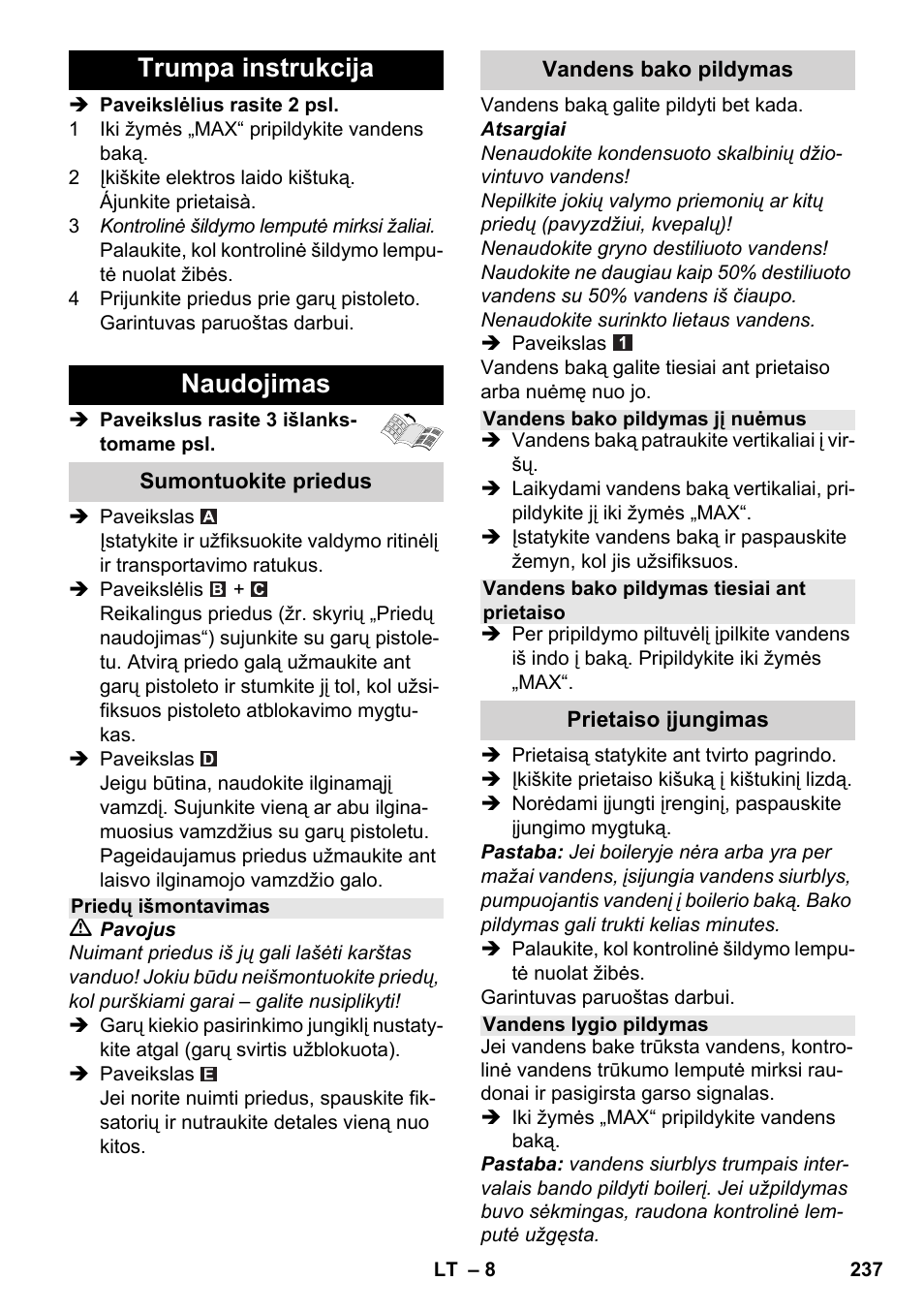 Trumpa instrukcija naudojimas | Karcher SC 2-550 C EU User Manual | Page 237 / 278