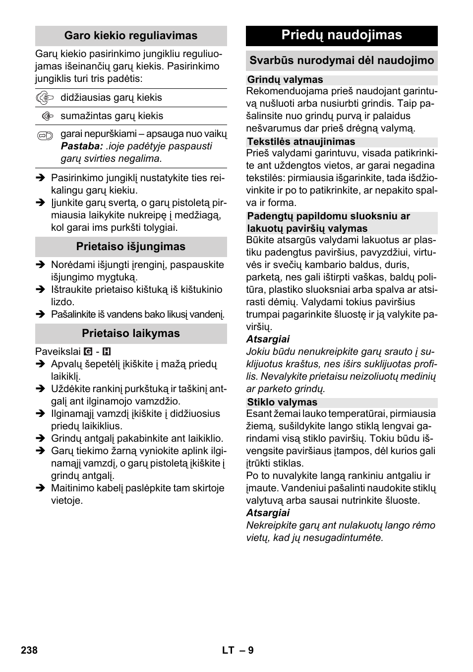 Priedų naudojimas | Karcher SC 2-550 C EU User Manual | Page 238 / 278