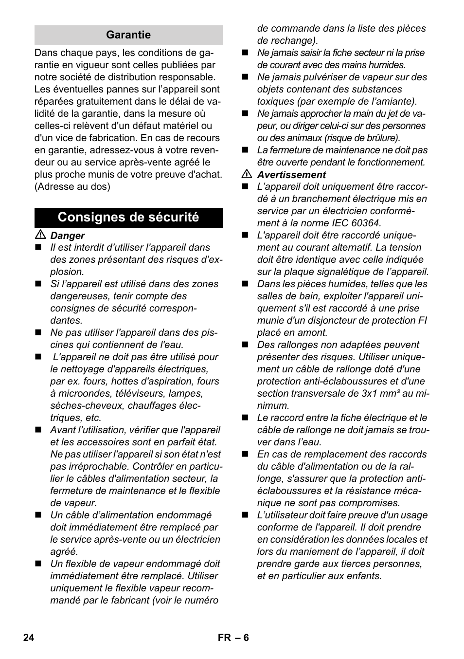 Consignes de sécurité | Karcher SC 2-550 C EU User Manual | Page 24 / 278