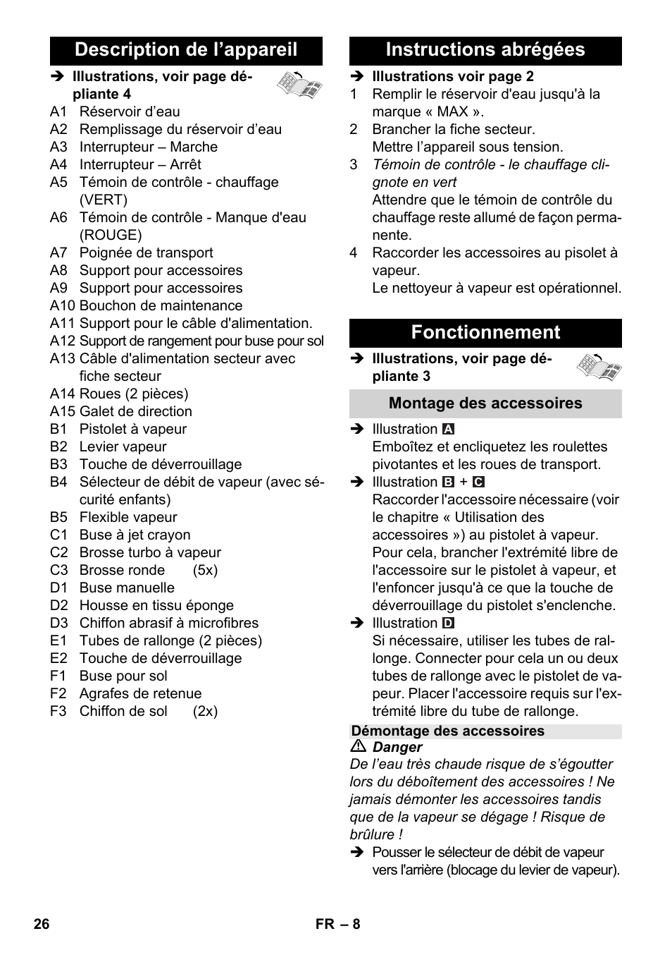 Description de l’appareil, Instructions abrégées fonctionnement | Karcher SC 2-550 C EU User Manual | Page 26 / 278