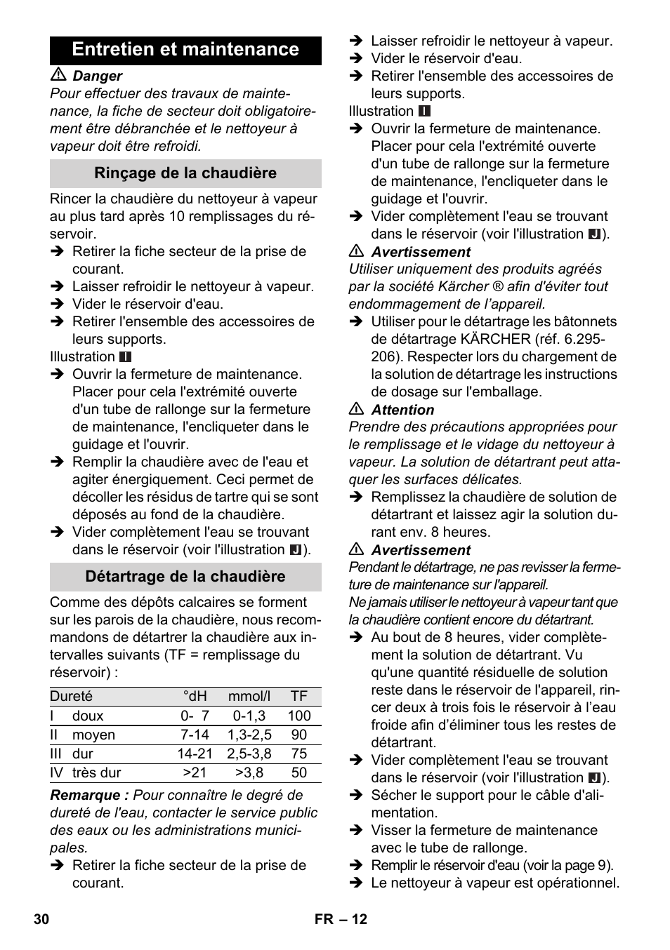 Entretien et maintenance | Karcher SC 2-550 C EU User Manual | Page 30 / 278