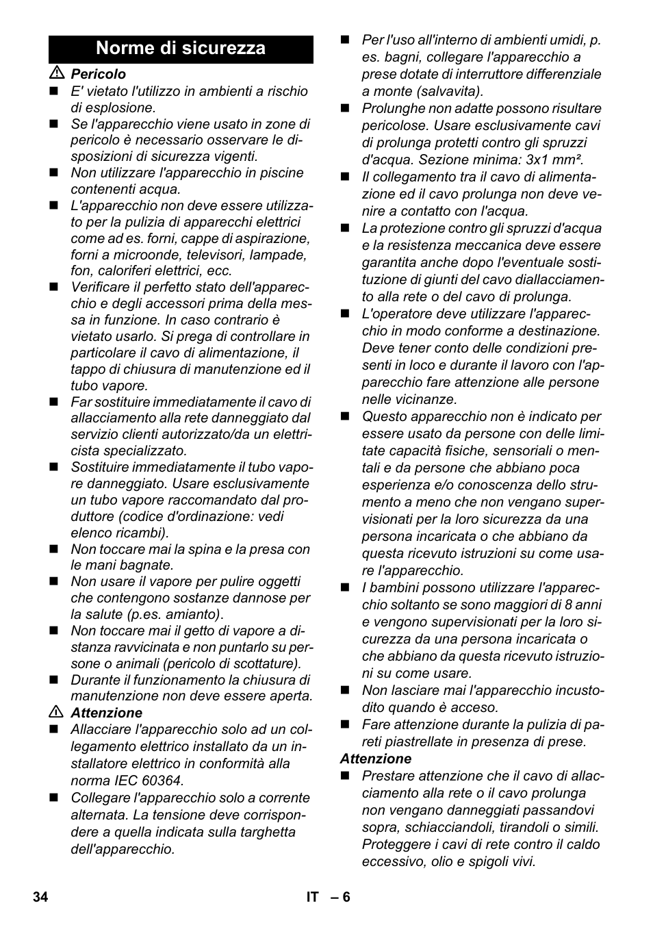 Norme di sicurezza | Karcher SC 2-550 C EU User Manual | Page 34 / 278