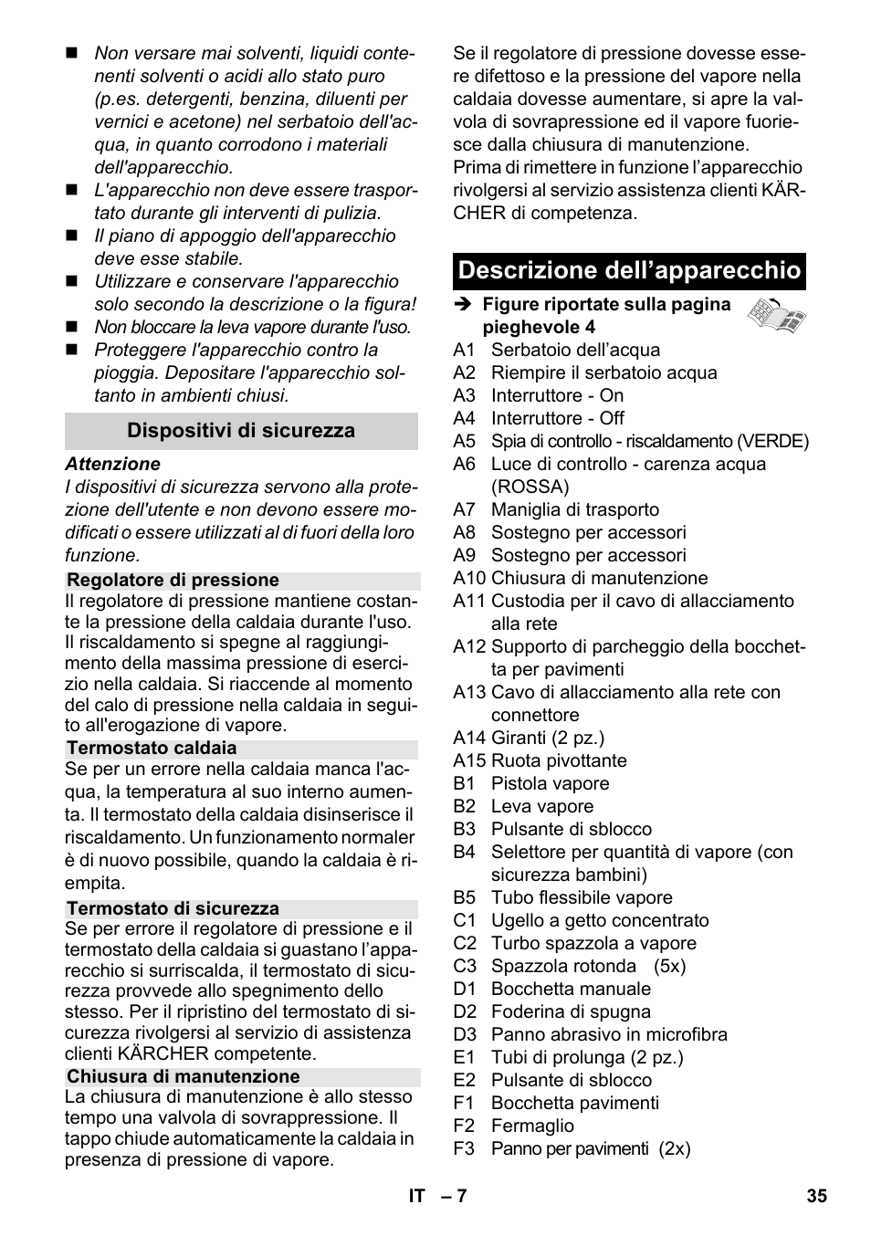 Descrizione dell’apparecchio | Karcher SC 2-550 C EU User Manual | Page 35 / 278
