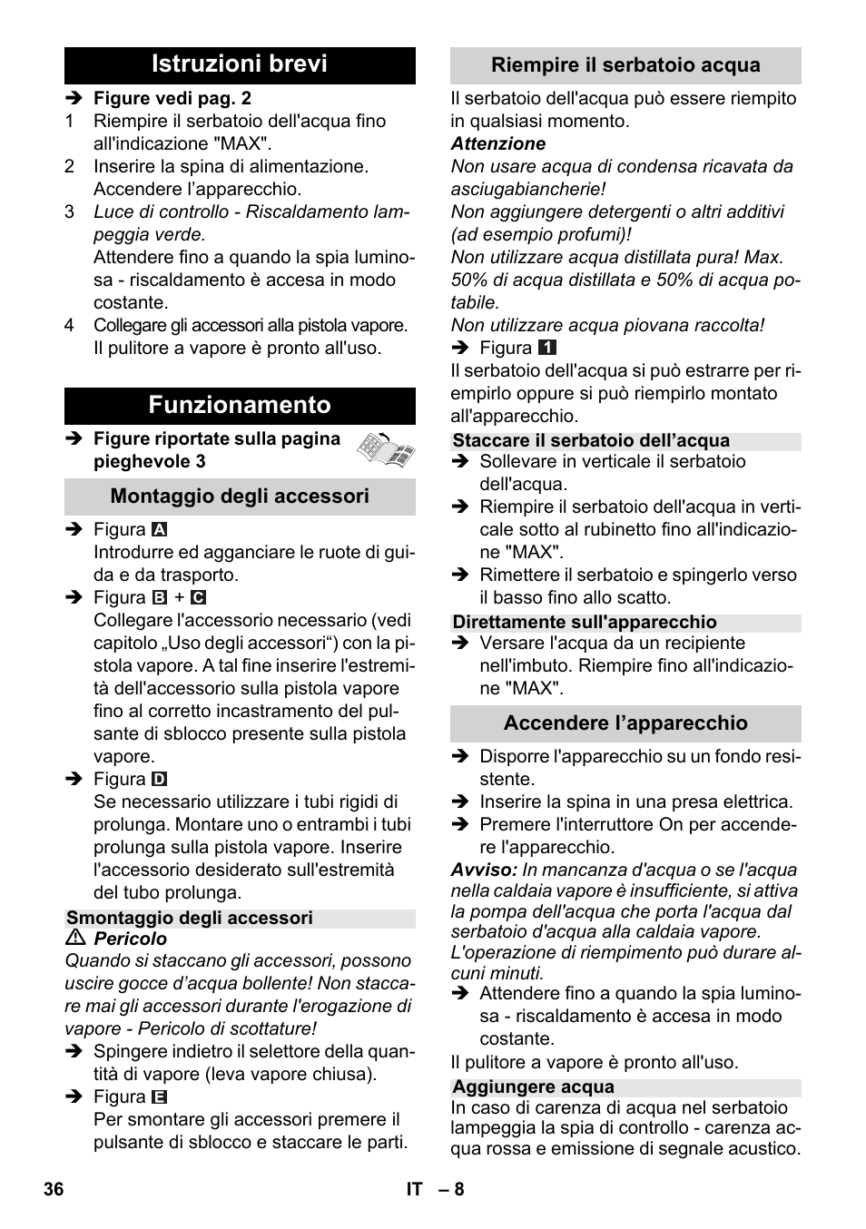 Istruzioni brevi funzionamento | Karcher SC 2-550 C EU User Manual | Page 36 / 278