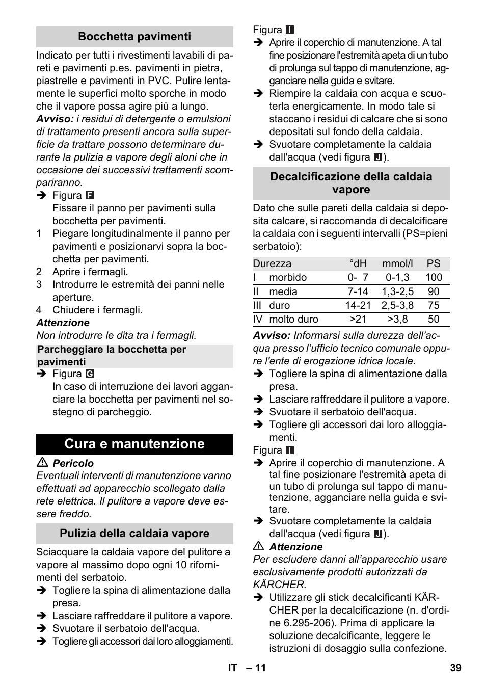 Cura e manutenzione | Karcher SC 2-550 C EU User Manual | Page 39 / 278