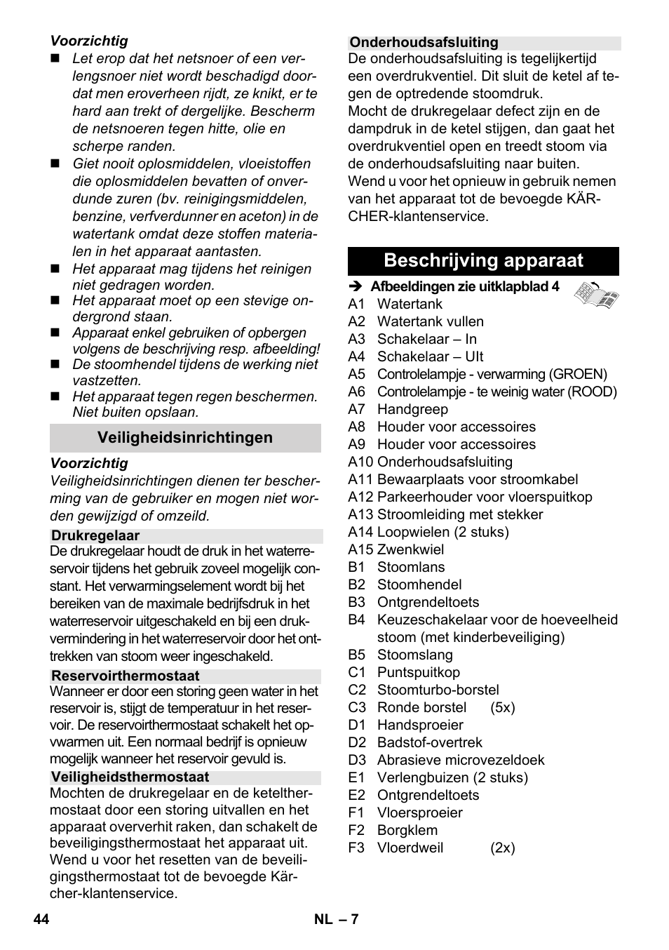 Beschrijving apparaat | Karcher SC 2-550 C EU User Manual | Page 44 / 278