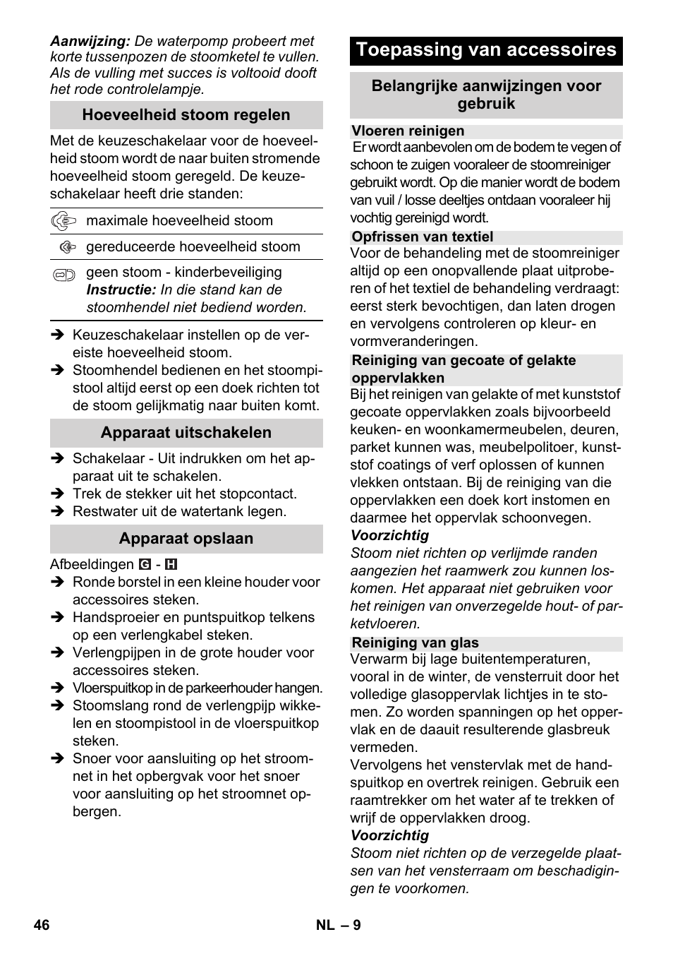 Toepassing van accessoires | Karcher SC 2-550 C EU User Manual | Page 46 / 278