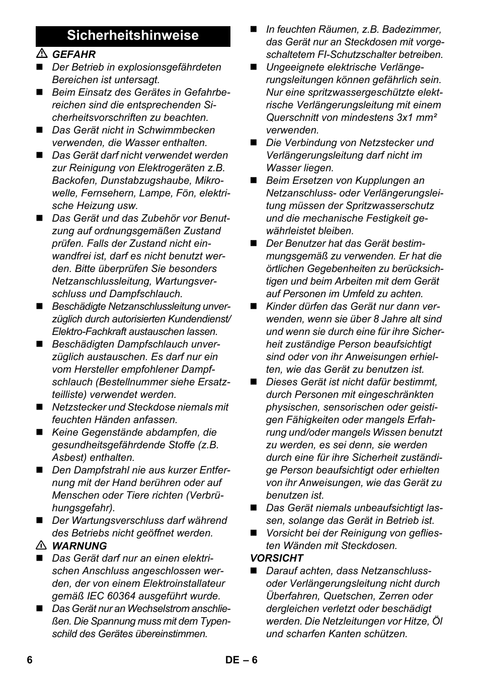 Sicherheitshinweise | Karcher SC 2-550 C EU User Manual | Page 6 / 278