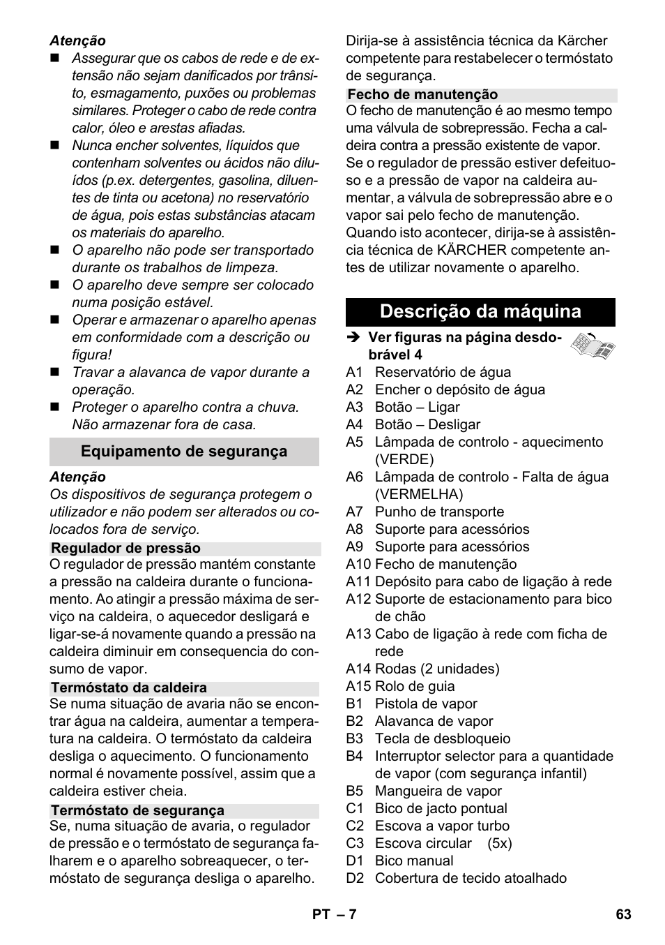 Descrição da máquina | Karcher SC 2-550 C EU User Manual | Page 63 / 278