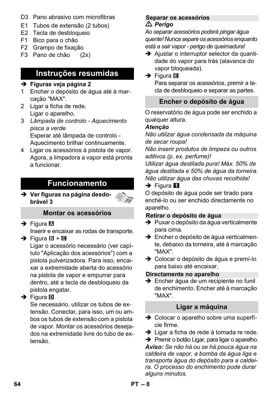 Instruções resumidas funcionamento | Karcher SC 2-550 C EU User Manual | Page 64 / 278