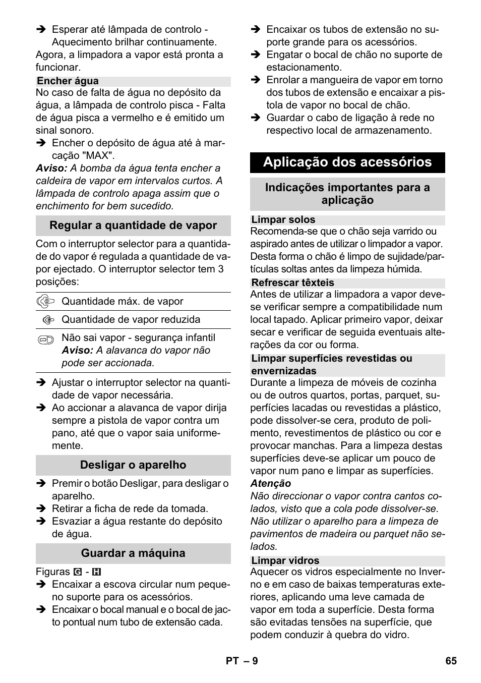 Aplicação dos acessórios | Karcher SC 2-550 C EU User Manual | Page 65 / 278