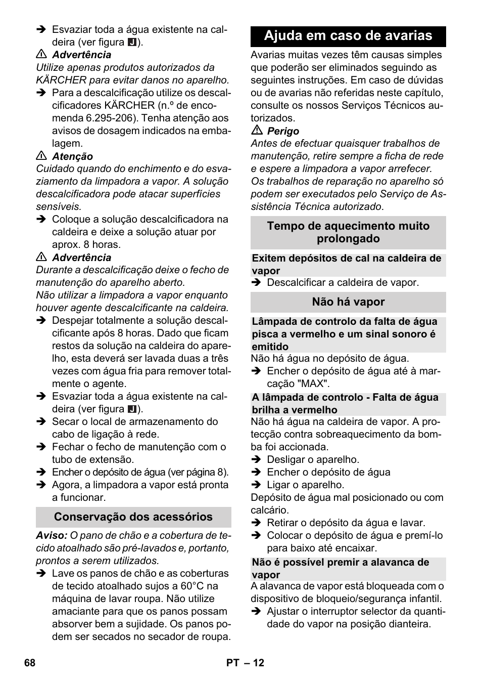 Ajuda em caso de avarias | Karcher SC 2-550 C EU User Manual | Page 68 / 278