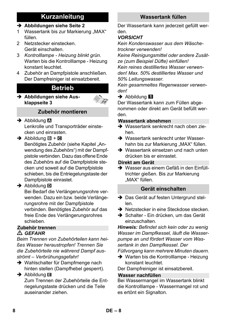 Kurzanleitung betrieb | Karcher SC 2-550 C EU User Manual | Page 8 / 278