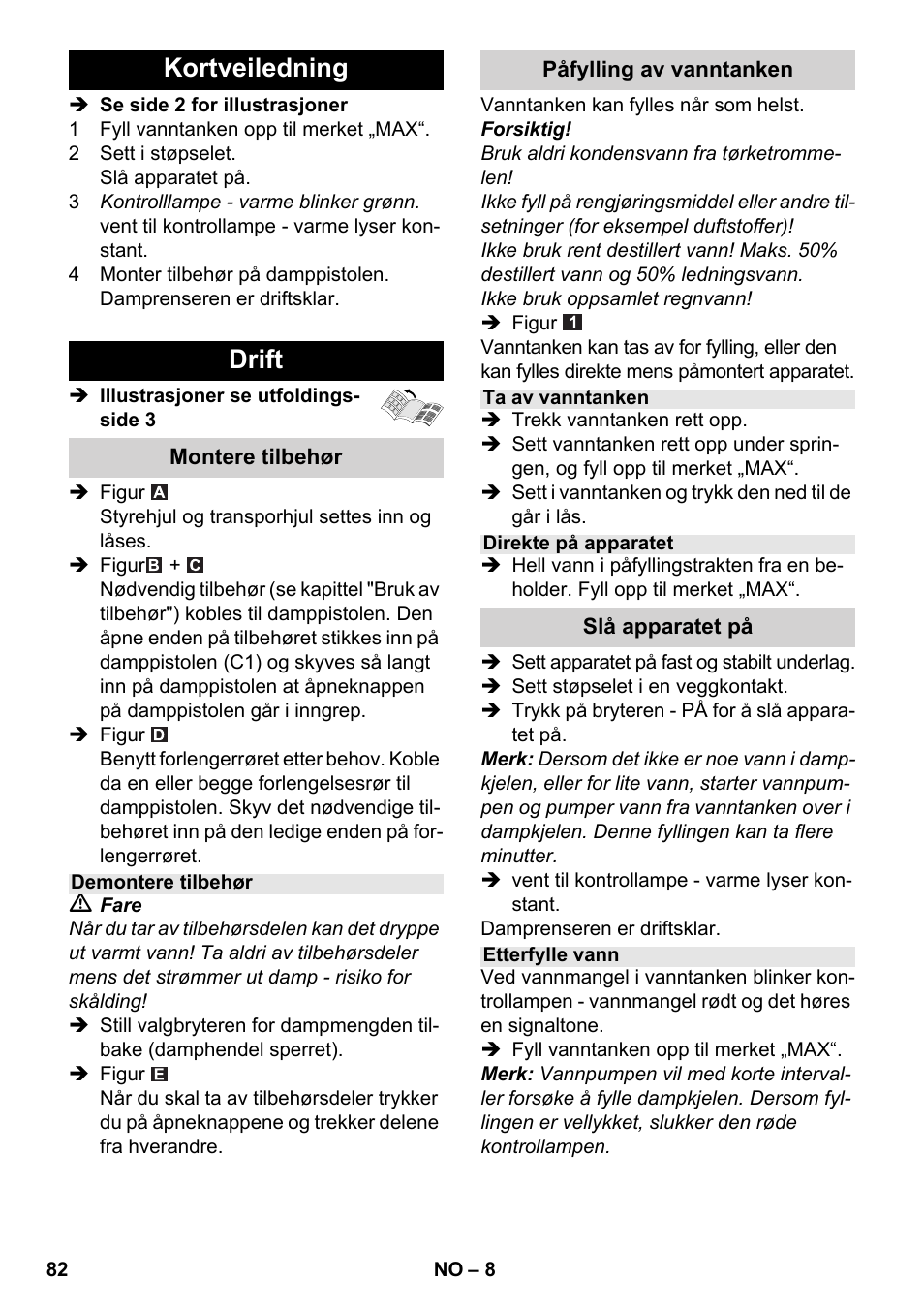 Kortveiledning drift | Karcher SC 2-550 C EU User Manual | Page 82 / 278