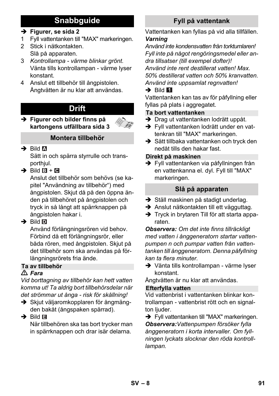 Snabbguide drift | Karcher SC 2-550 C EU User Manual | Page 91 / 278