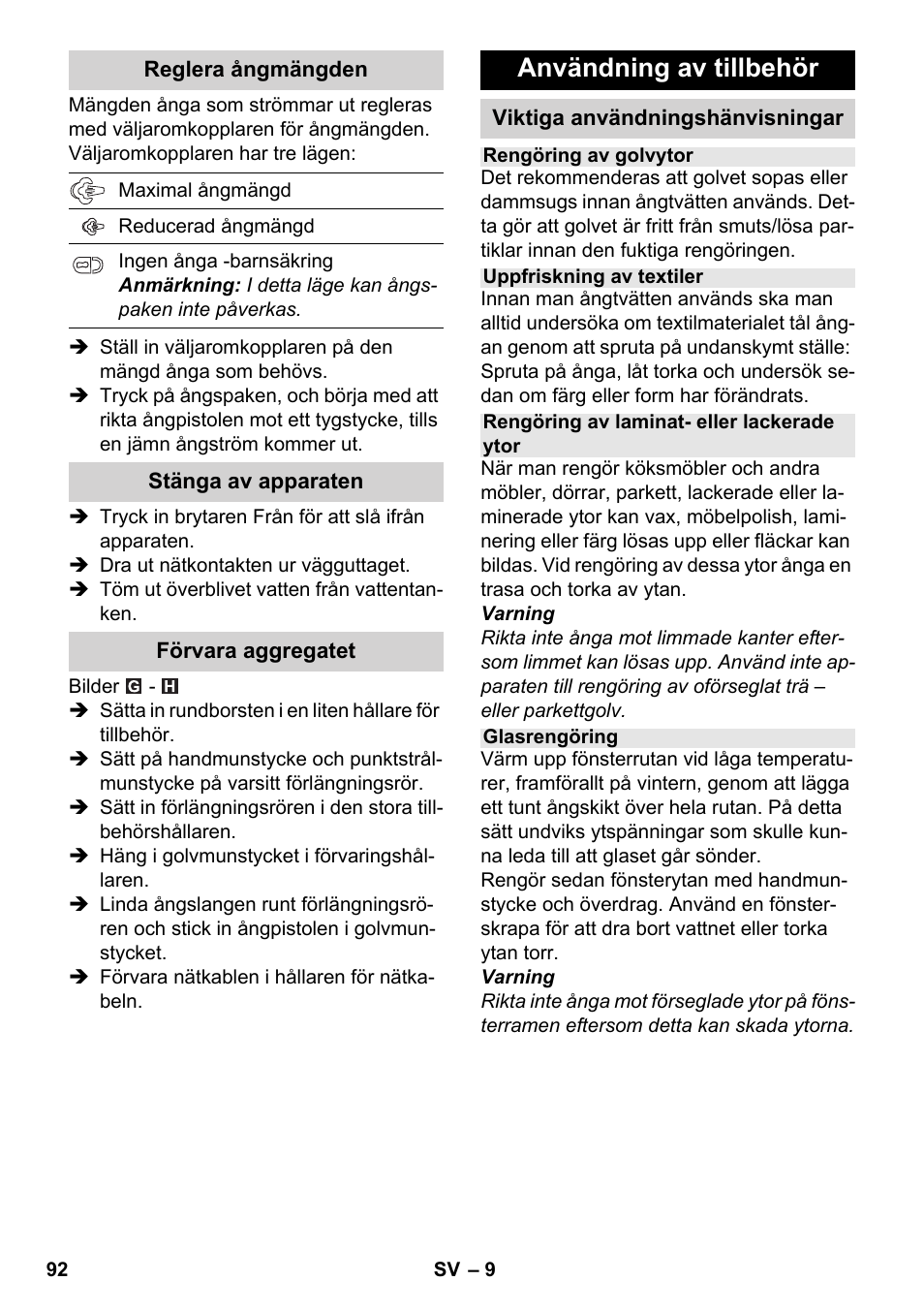 Användning av tillbehör | Karcher SC 2-550 C EU User Manual | Page 92 / 278