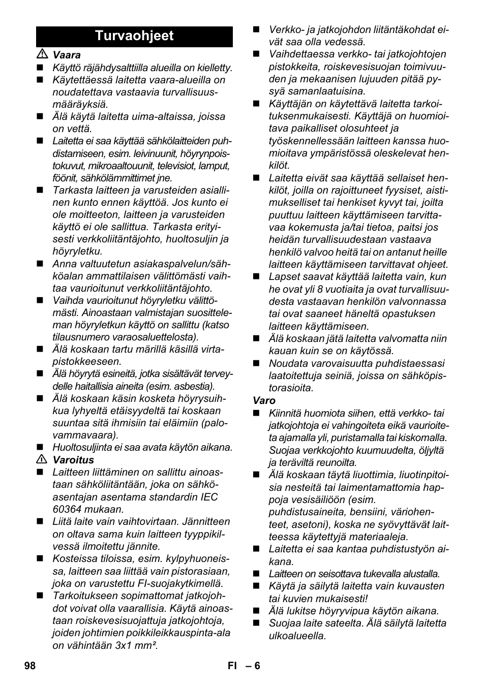 Turvaohjeet | Karcher SC 2-550 C EU User Manual | Page 98 / 278