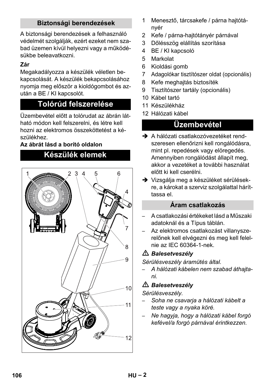 Tolórúd felszerelése készülék elemek üzembevétel | Karcher BDS 43-180 C User Manual | Page 106 / 204