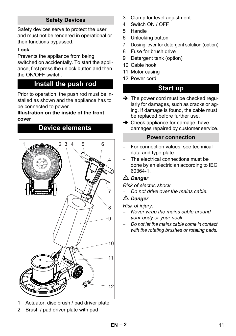 Install the push rod device elements start up | Karcher BDS 43-180 C User Manual | Page 11 / 204