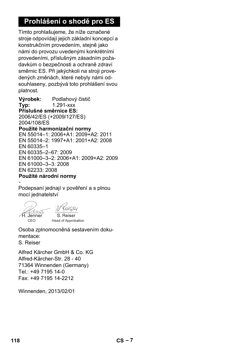 Prohlášení o shodě pro es | Karcher BDS 43-180 C User Manual | Page 118 / 204