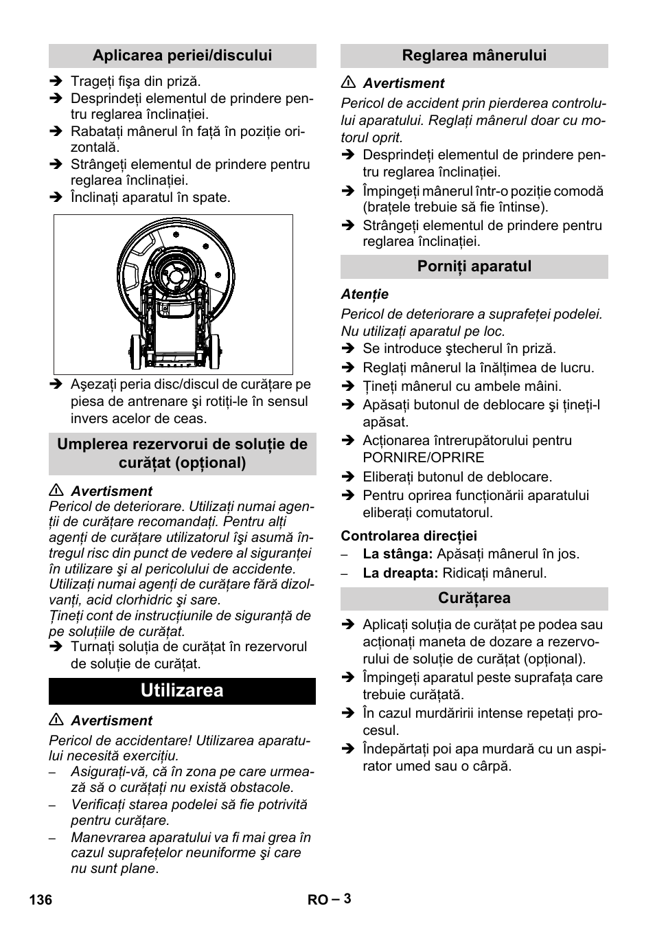 Utilizarea | Karcher BDS 43-180 C User Manual | Page 136 / 204
