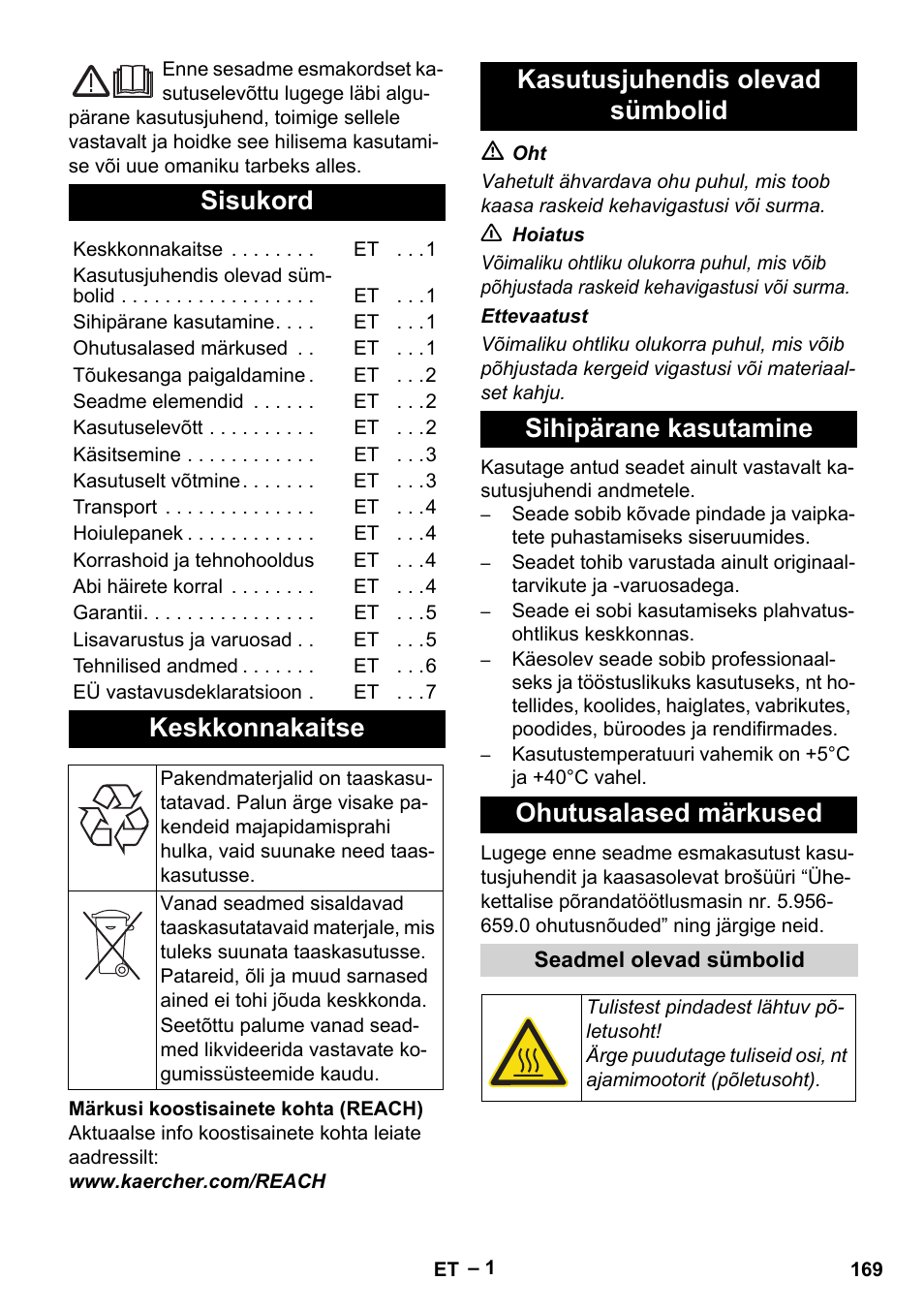 Eesti, Sisukord, Keskkonnakaitse | Karcher BDS 43-180 C User Manual | Page 169 / 204