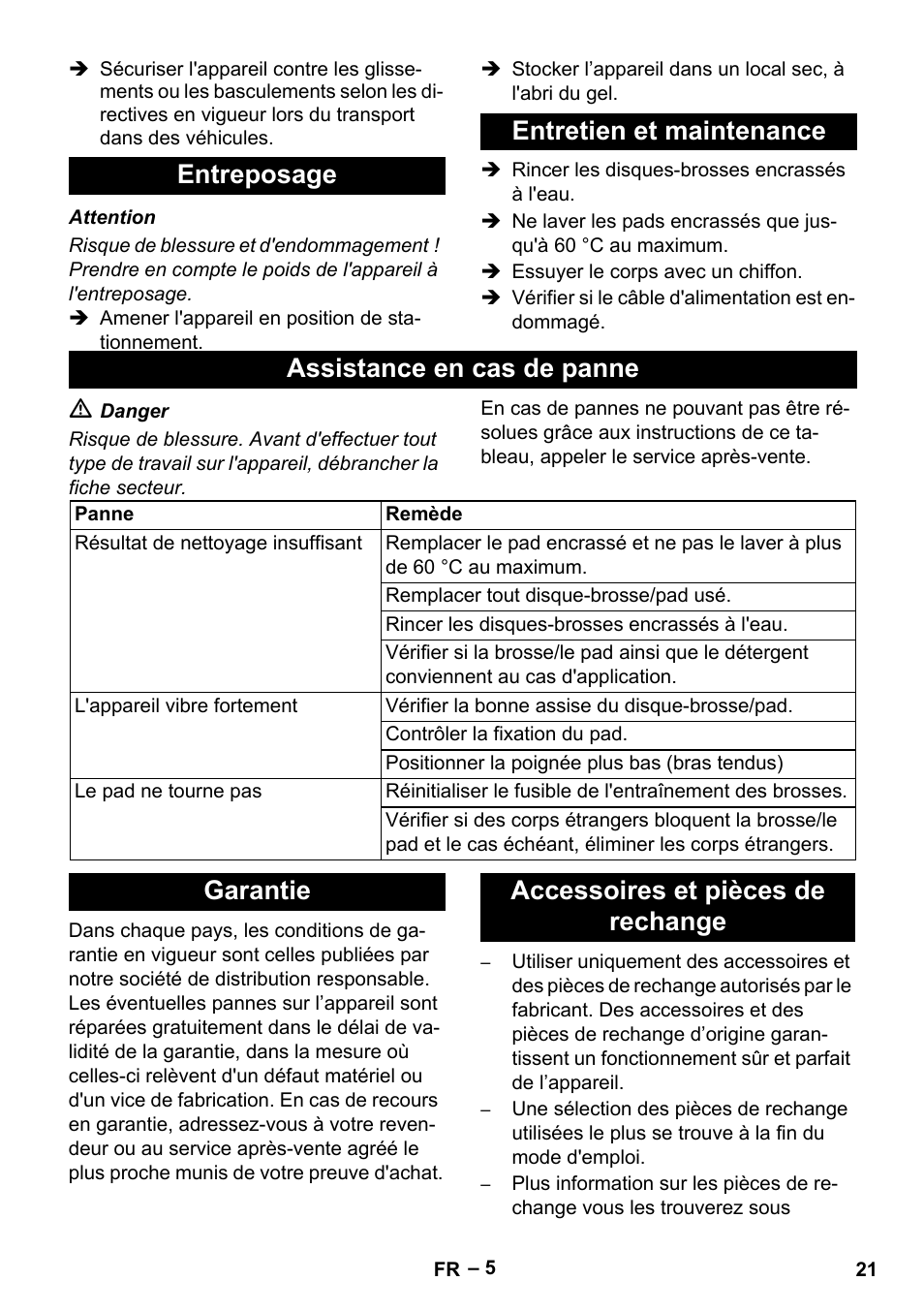 Garantie accessoires et pièces de rechange | Karcher BDS 43-180 C User Manual | Page 21 / 204