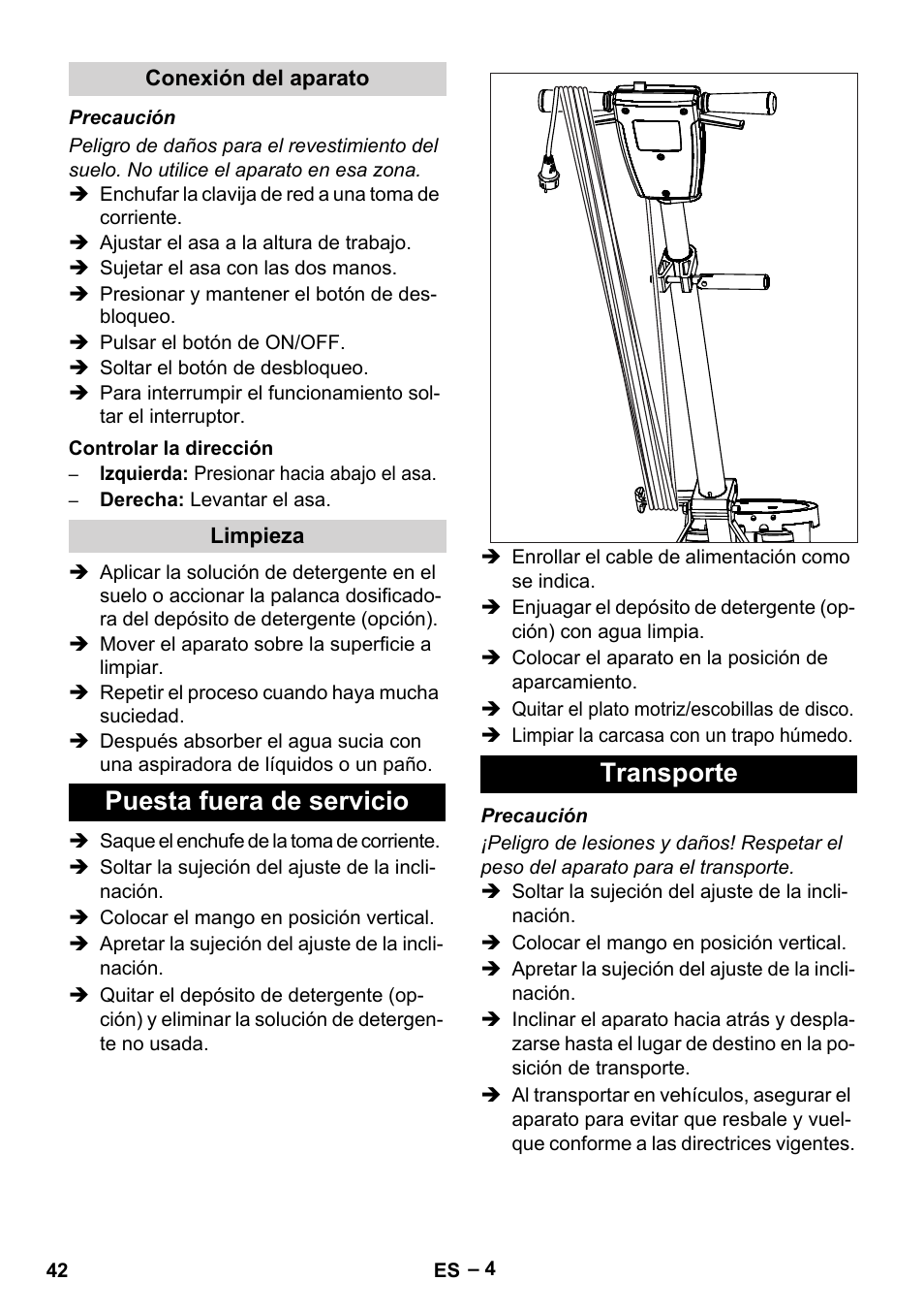 Puesta fuera de servicio transporte | Karcher BDS 43-180 C User Manual | Page 42 / 204