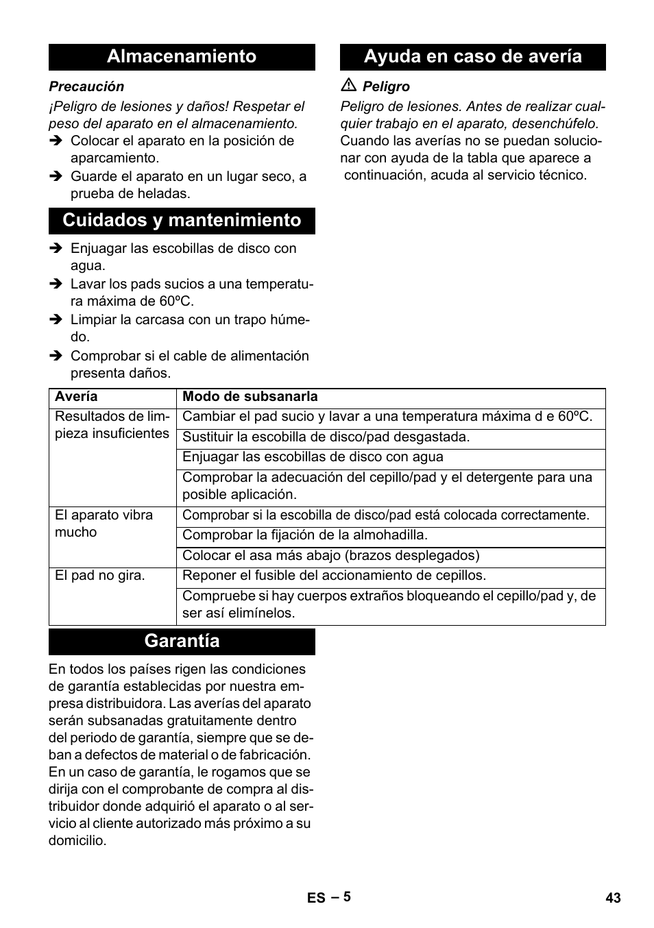 Garantía | Karcher BDS 43-180 C User Manual | Page 43 / 204