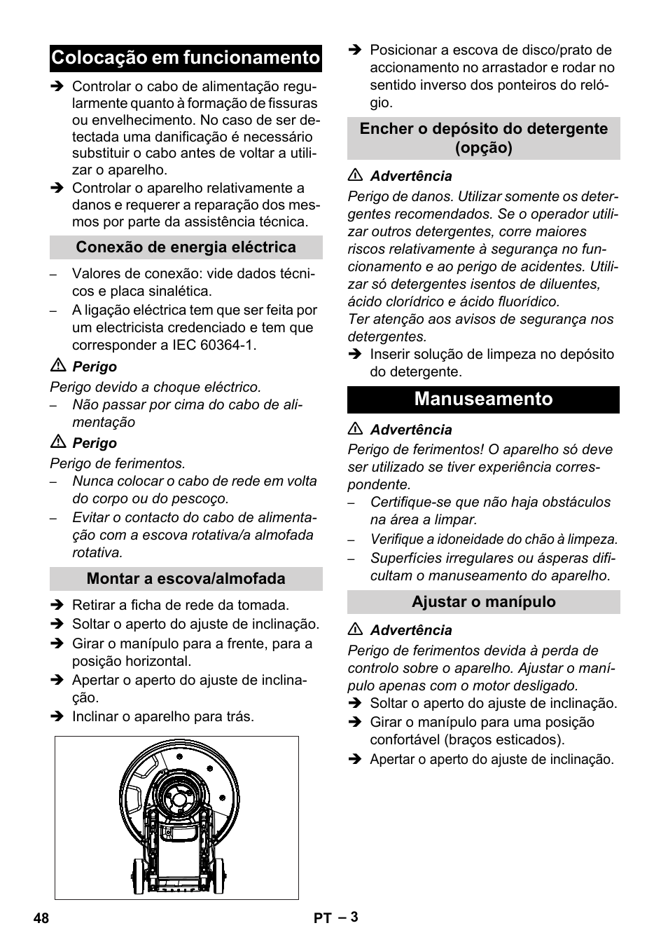 Colocação em funcionamento, Manuseamento | Karcher BDS 43-180 C User Manual | Page 48 / 204