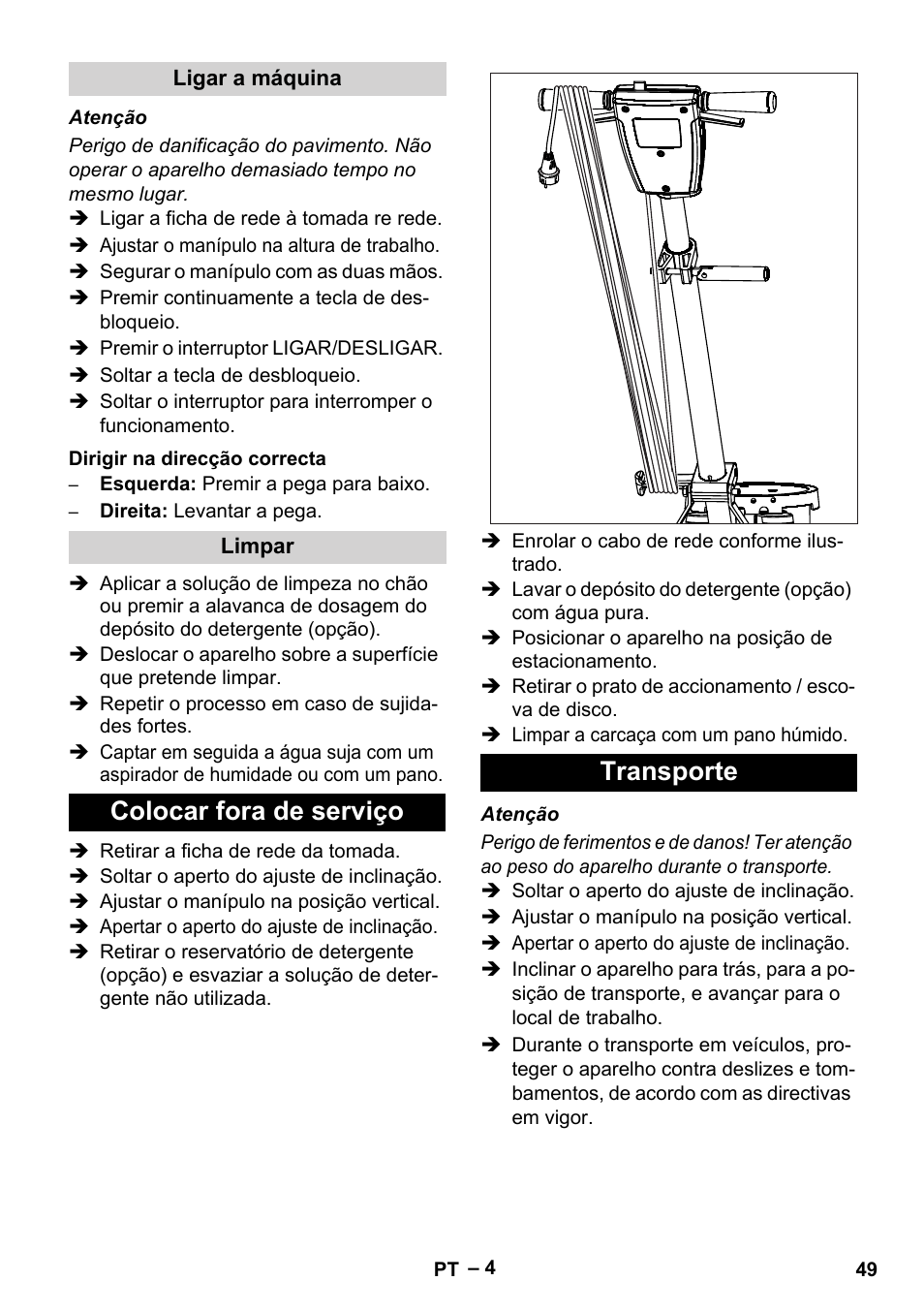 Colocar fora de serviço transporte | Karcher BDS 43-180 C User Manual | Page 49 / 204