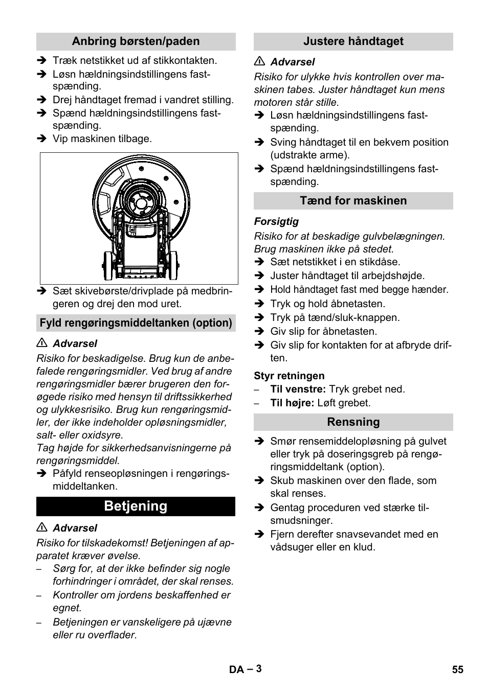 Betjening | Karcher BDS 43-180 C User Manual | Page 55 / 204