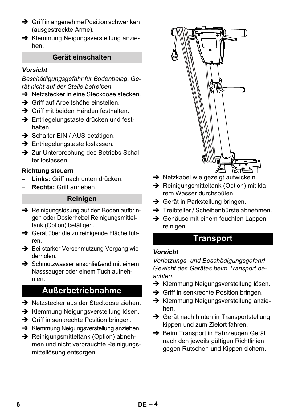 Außerbetriebnahme transport | Karcher BDS 43-180 C User Manual | Page 6 / 204