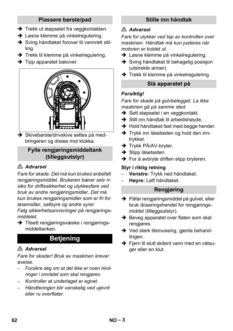 Betjening | Karcher BDS 43-180 C User Manual | Page 62 / 204