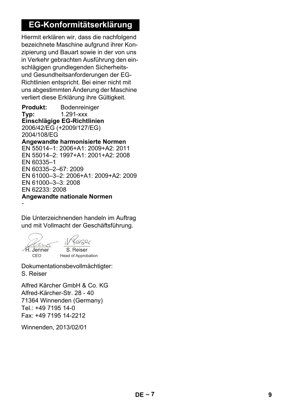 Eg-konformitätserklärung | Karcher BDS 43-180 C User Manual | Page 9 / 204