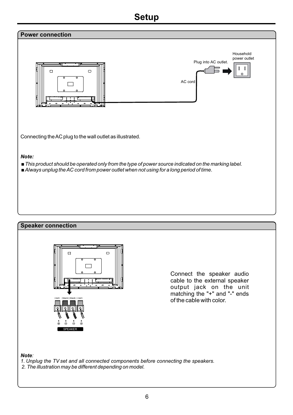 页面 8, Setup, Speaker connection | Audiovox FPE4207HR User Manual | Page 8 / 55