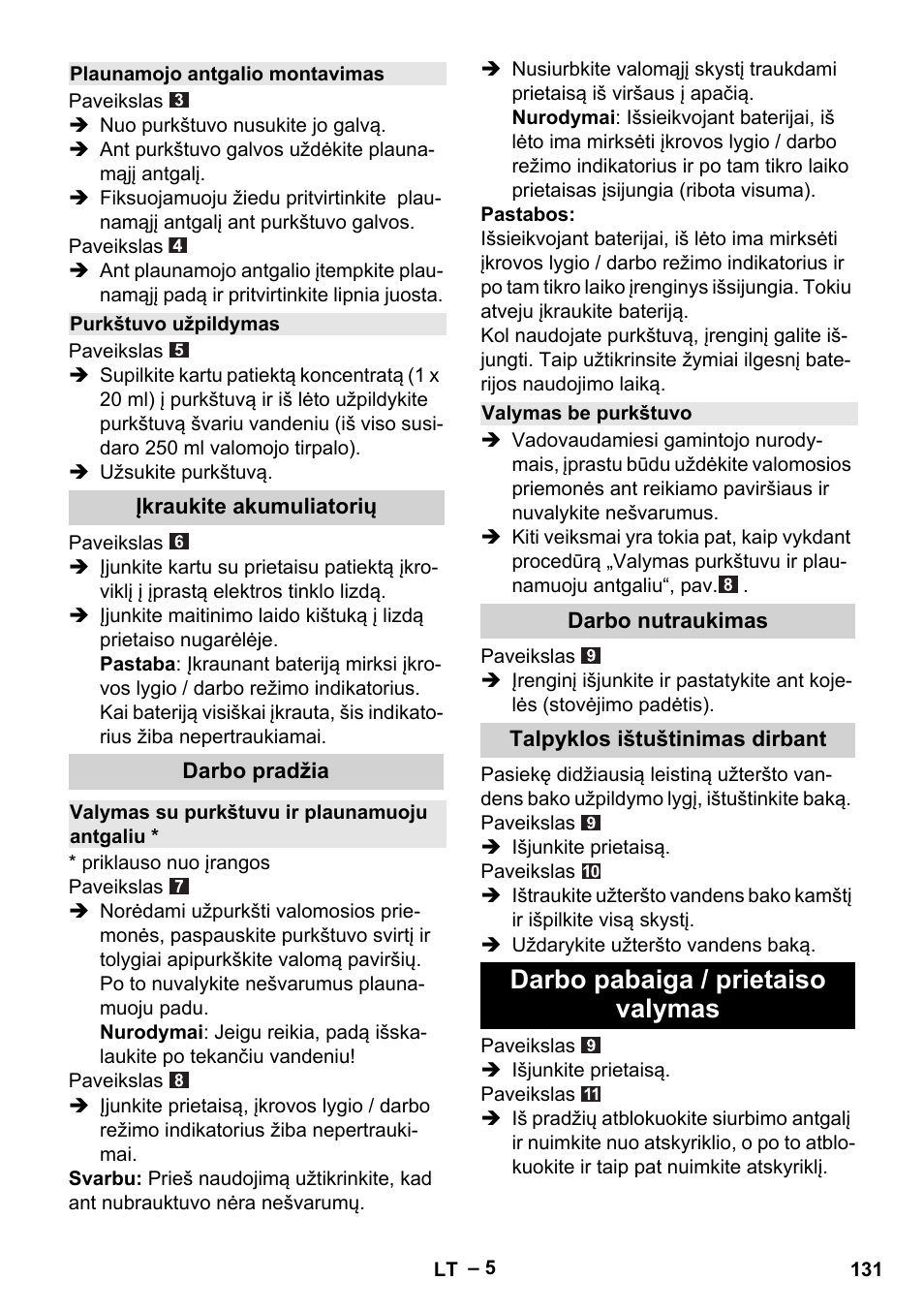 Darbo pabaiga / prietaiso valymas | Karcher WV 50 Plus User Manual | Page 131 / 152