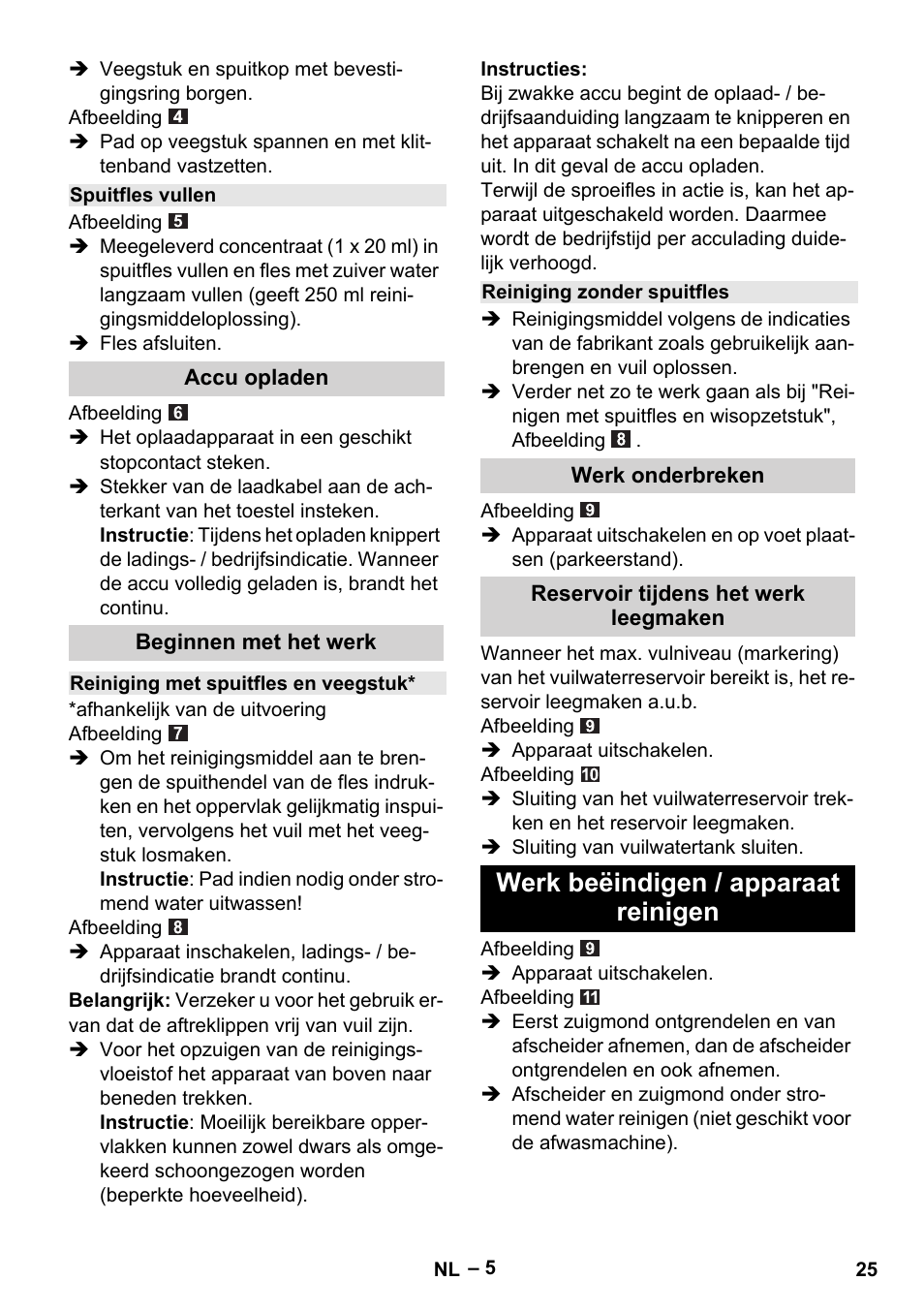 Werk beëindigen / apparaat reinigen | Karcher WV 50 Plus User Manual | Page 25 / 152