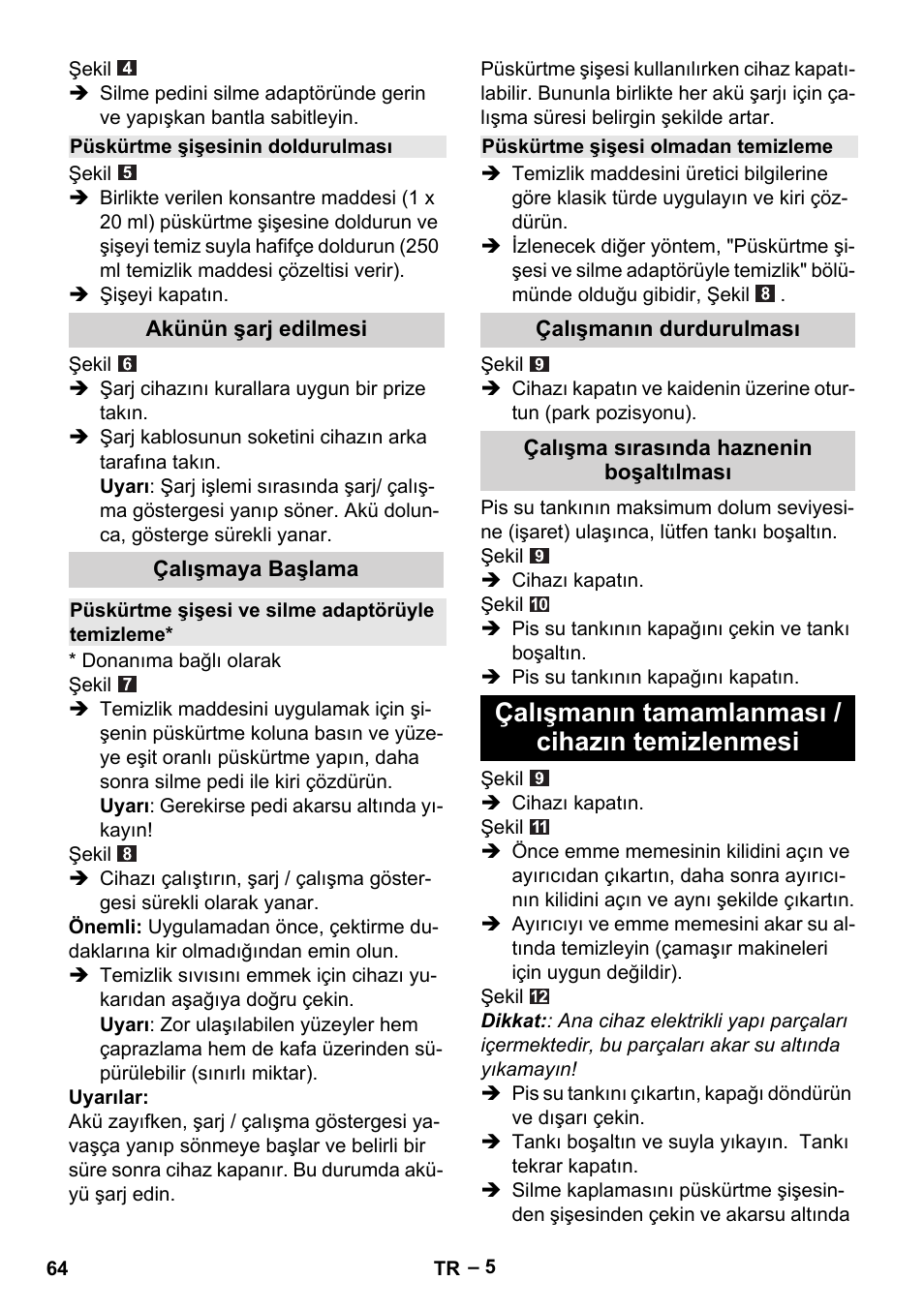 Çalışmanın tamamlanması / cihazın temizlenmesi | Karcher WV 50 Plus User Manual | Page 64 / 152