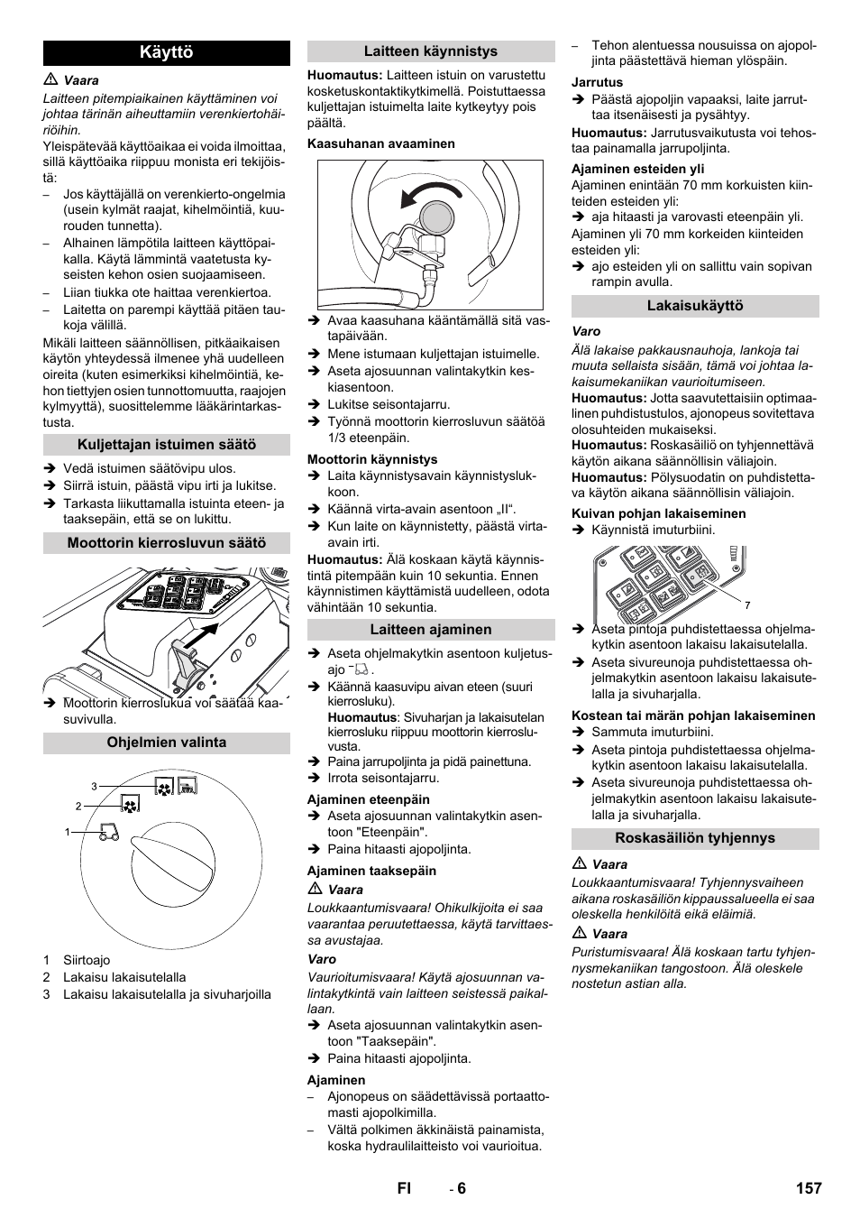 Käyttö | Karcher KM 130-300 R Lpg User Manual | Page 157 / 448