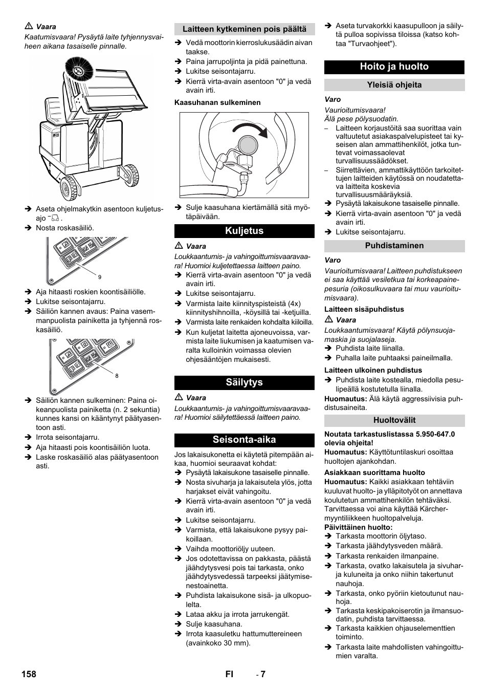 Kuljetus säilytys seisonta-aika hoito ja huolto | Karcher KM 130-300 R Lpg User Manual | Page 158 / 448