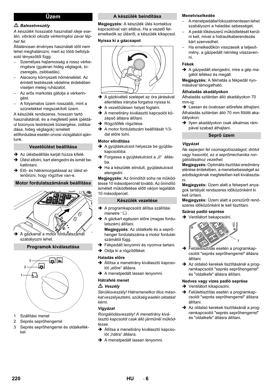 Üzem | Karcher KM 130-300 R Lpg User Manual | Page 220 / 448