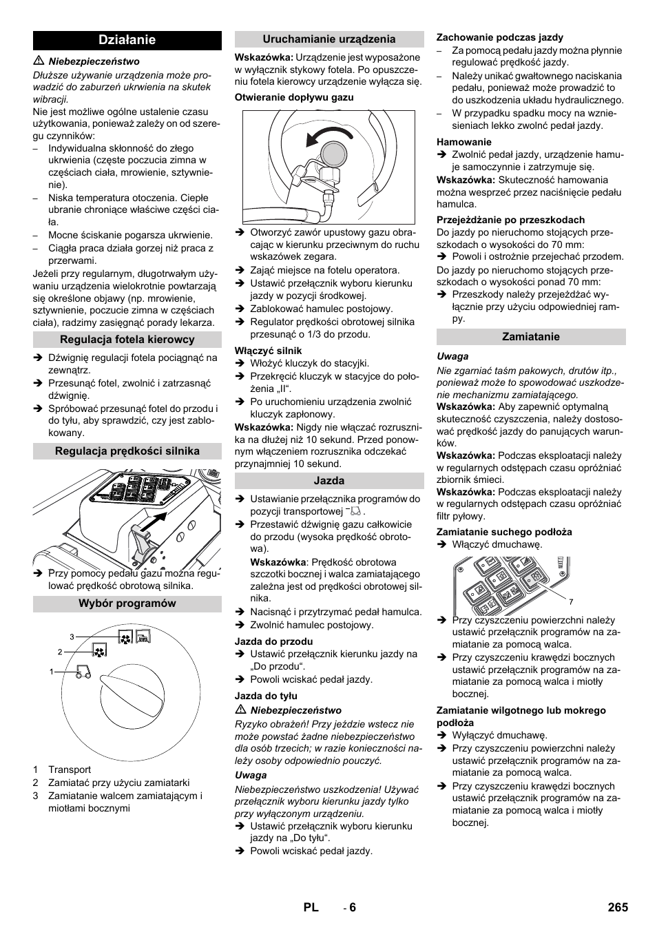 Działanie | Karcher KM 130-300 R Lpg User Manual | Page 265 / 448